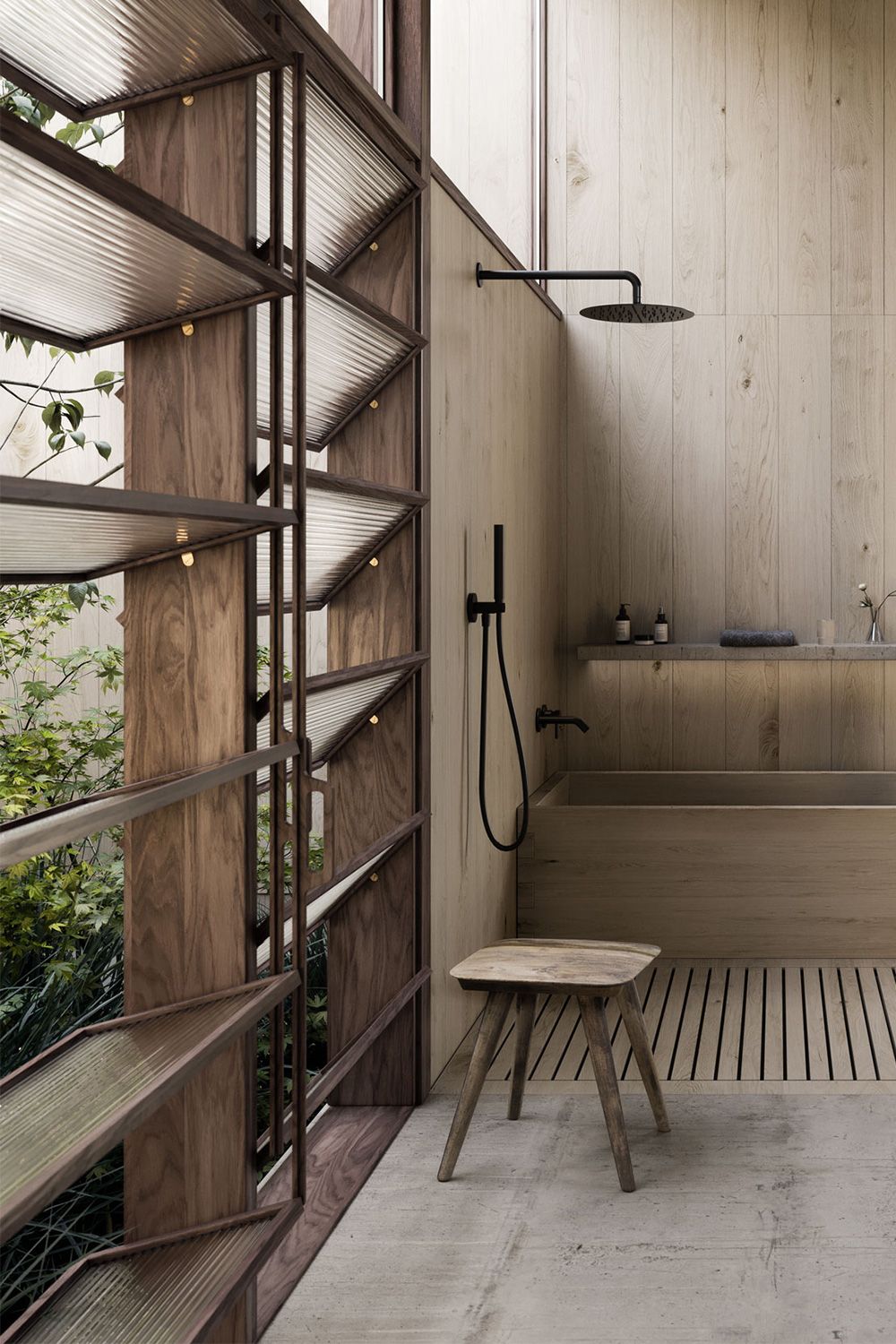 Proyecto de arquitectura casa detalle baño en madera